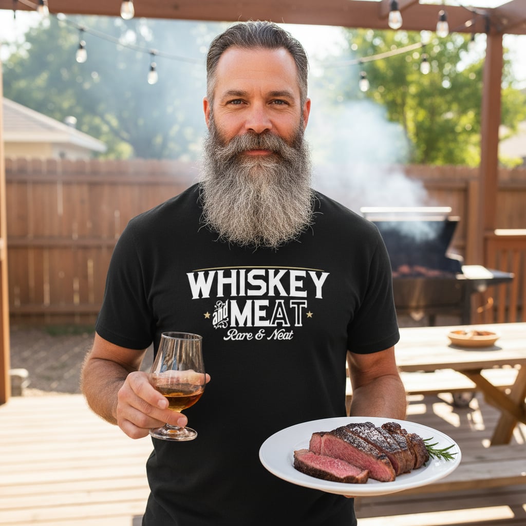 Limited Edition - Whiskey & Meat – Rare & Neat Tshirt collaboration with Barrel Room Society