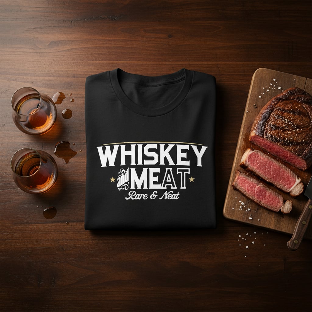 Limited Edition - Whiskey & Meat – Rare & Neat Tshirt collaboration with Barrel Room Society