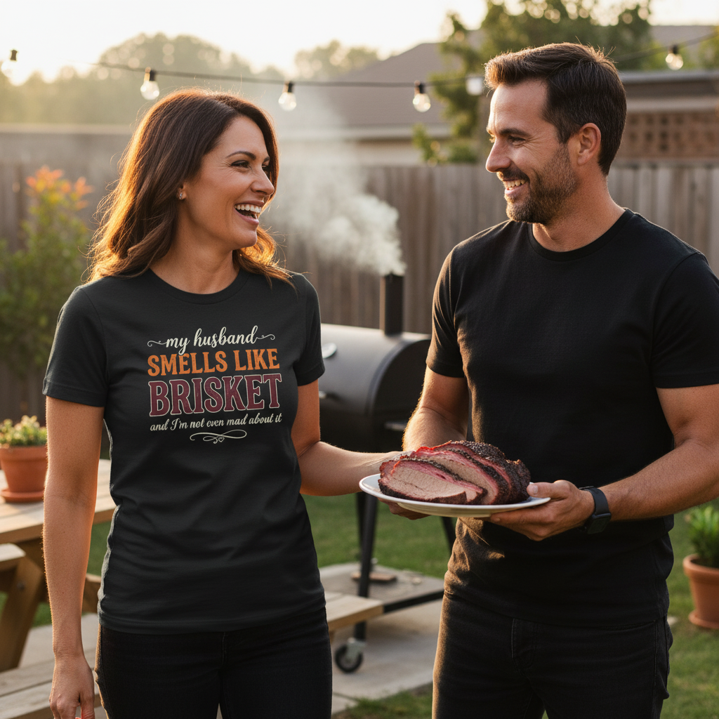 My Husband Smells Like Brisket — Women's BBQ Tee