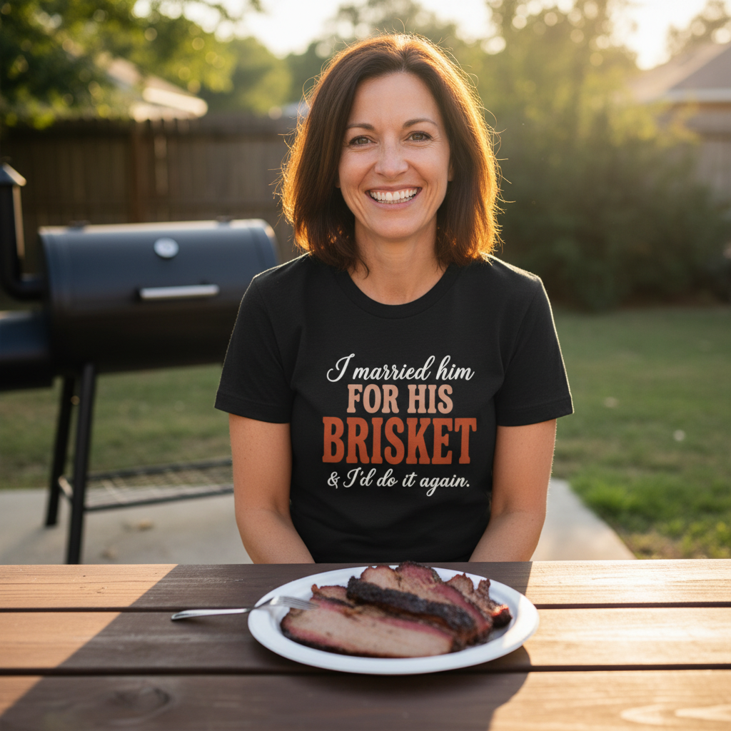 I Married Him For His Brisket — Women's BBQ Tee